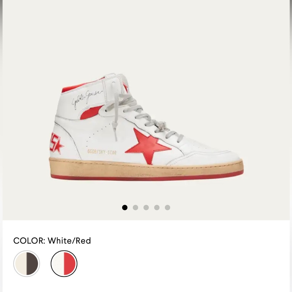 Golden Goose men’s high star distressed leather high top sneakers - red/white 44